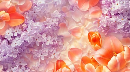 Obraz premium Art Flowers Scene Scattered Watercolor Lilacs Tulips