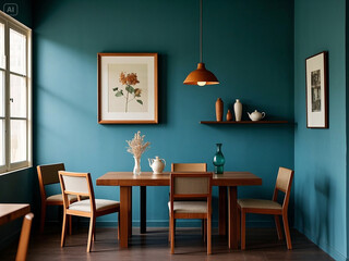 Vintage-Modern Interior Mockup with Blue-Green Walls and Framed Art