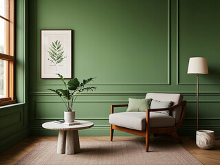 Vintage-Modern Interior Mockup with Blue-Green Walls and Framed Art