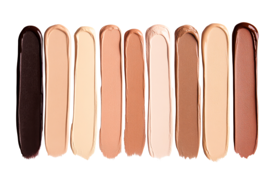 Variety of skin foundation tones, cut out transparent