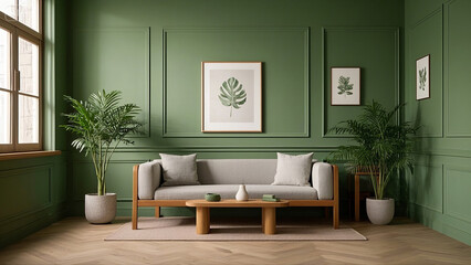 Vintage-Modern Interior Mockup with Blue-Green Walls and Framed Art
