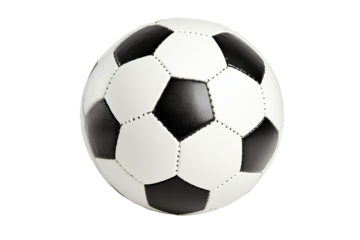 Classic soccer ball with black and white panels, cut out transparent