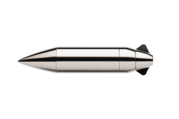 Shiny chrome missile on black background, cut out transparent