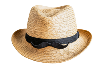 Straw hat with a moustache ribbon decoration, cut out transparent