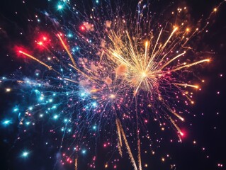 Fototapeta premium Fireworks explosion in the night sky with vibrant colors