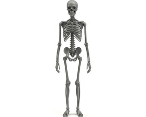 A complete human skeletal system model is depicted in a standing pose