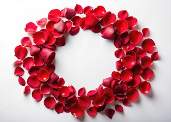 Obraz premium Macro Red Rose Petals Circle, Flying Rose Petals, White Background, Isolated Rose, Floral Photography, Nature Macro, Closeup Rose, Red Rose Macro, Petal Burst, Whirlpool Petals