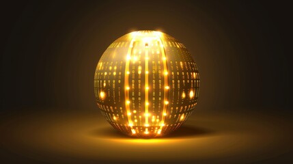 Golden Digital Sphere Illuminated with Binary Code and Light Effects