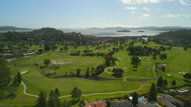 Aerial View, San Rafael, Green Rolling Hills, San Pablo Bay