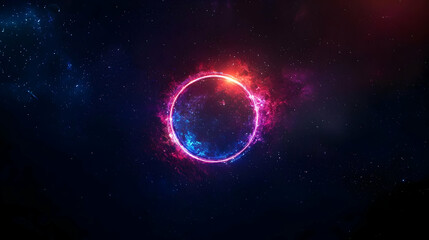 Abstract Glowing Circle Design With Neon Colors In Space