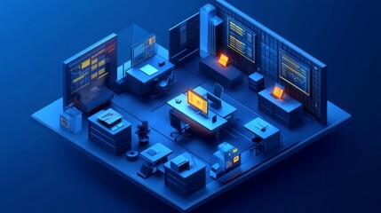 Isometric Data Office: 3D Render AI 