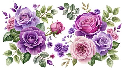Low Light Purple Rose Floral Clipart, Isolated Rose Flower, Dark Purple Roses, Romantic Floral Images, Botanical Illustration, Purple Flower Clipart