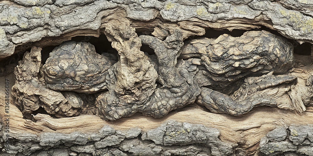 Poster abstract patterns in the bark of an old tree creating an unique design