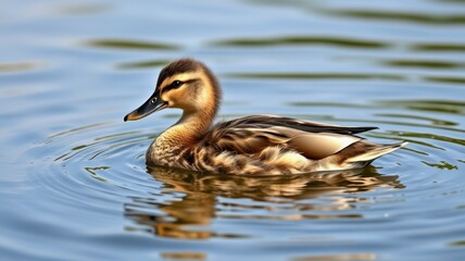 Obraz premium Duck swimming gracefully in a tranquil water body during sunny weather in a natural setting