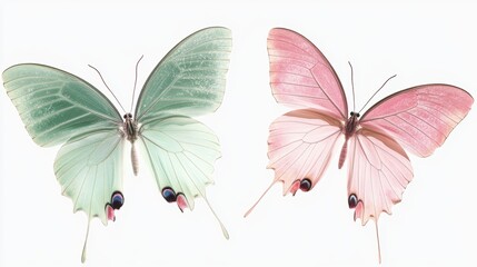 Naklejka premium transparent pale mint pink butterflies 