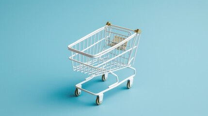 Miniature Shopping Cart on Solid Background Minimalist Design for Retail Ecommerce and Cons