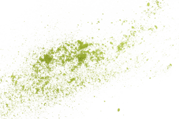 Matcha green powder flying, isolated on white background, clipping path