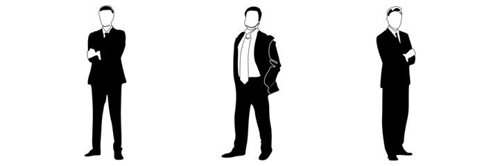 set silhouette illustration of office workers and business activities