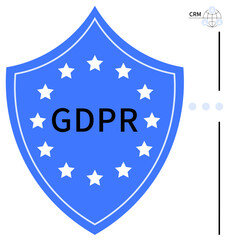 Blue shield labeled GDPR surrounded by stars, symbolizing data privacy, security, and compliance. Ideal for legal, online safety, data governance, compliance privacy technology CRM. Flat simple