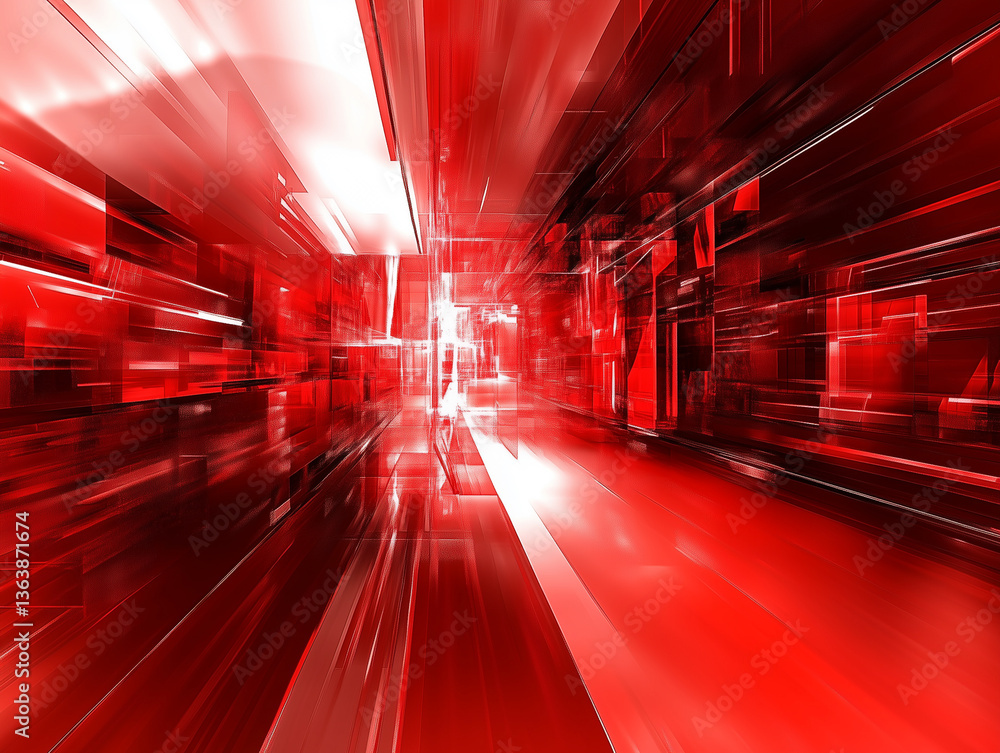 Poster abstract red architectural interior with lines and reflections design