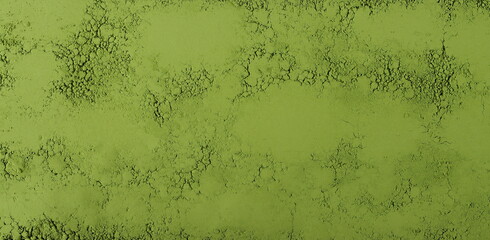 Matcha bright green powder, tea background and texture, top view	