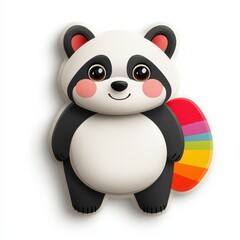 Naklejka premium Adorable Cartoon Panda with Rainbow Circle on White Background