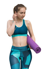 Portrait of a slender athletic young girl on a transparent background