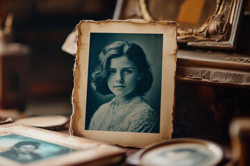 interior of a room with vintage photograph on the table 