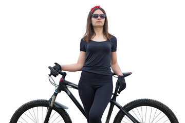 Obraz premium Young female cyclist cycling on a transparent background.