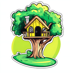 treehouse vector illustration, sticker style, isolated on white