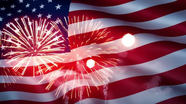 American flag with fireworks overlay creating a patriotic display for independence day celebration