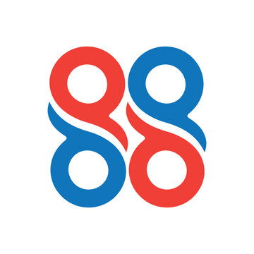 The image shows a flat monogram logo design of an abstract number 88 in blue and orange color. The design looks clean and sharp on a white background