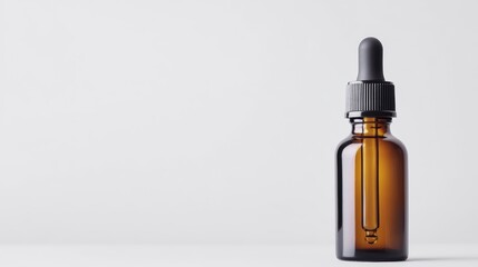 Fototapeta premium Amber Glass Dropper Bottle On White Background