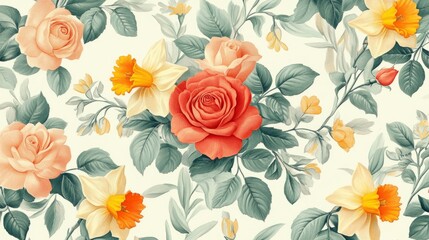 DesignCreativity Seamless Floral Moment Cream Watercolor