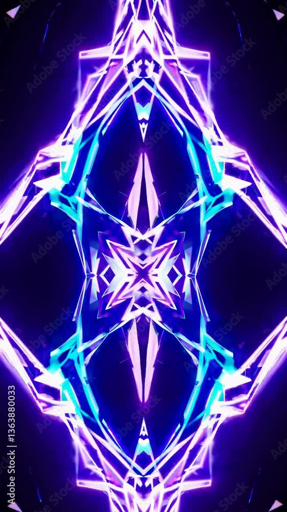Poster abstract neon geometric pattern with a kaleidoscope effect. top-down angle creates a dynamic, futuri