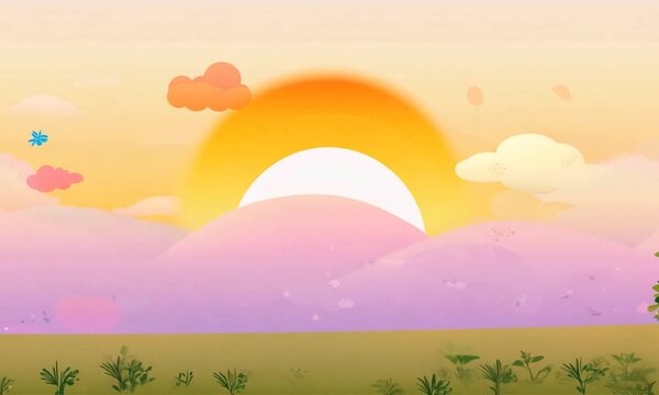 cartoon Sunrise on a foggy morning