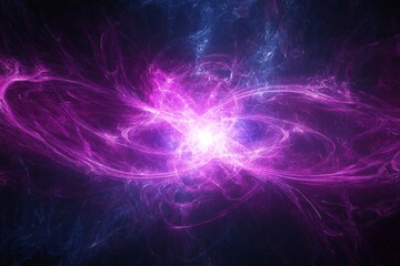 Obraz premium Bright glowing purple energy wave representing atomic and quantum power in deep space