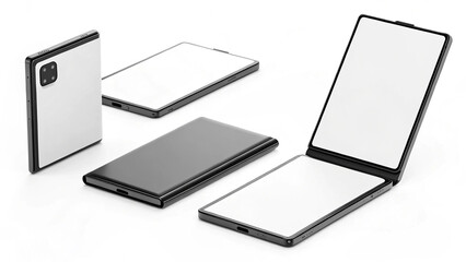 Mockups of Foldable Phones on White Background for Tech Branding