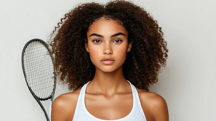 Young woman with tennis racket.