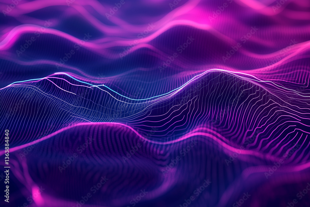 Poster abstract glowing waveform visualizing digital data flowing in lines