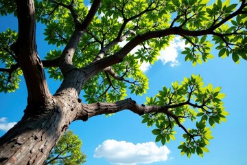Obraz premium Weathered oak branches stretching towards sky, branches, foliage, natural