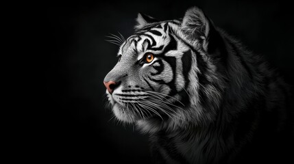 Fototapeta premium Pointillist White Tiger Profile Against Dark Background