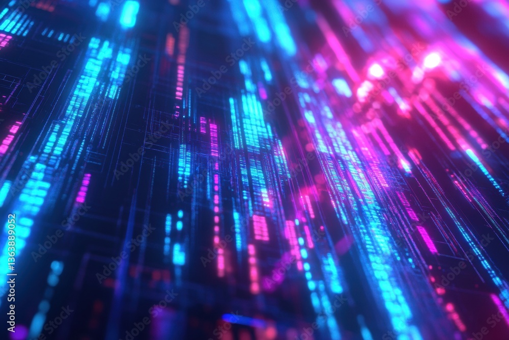 Poster futuristic digital data streams with vibrant colors and holographic effects creating a mesmerizing c