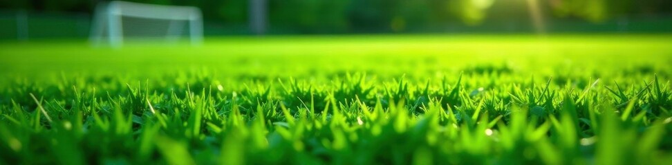 Fototapeta premium Close-up view of a well-maintained soccer pitch , leaves, close-up