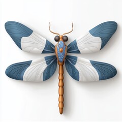 Stylized Blue And White Dragonfly Illustration On White Background