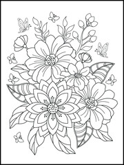 Adult Coloring Page. Printable Black and White Floral Patterns for Relaxation & Stress Relief
