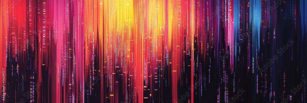 Poster futuristic data streams create vibrant visual effects with holographic elements in a digital landsca