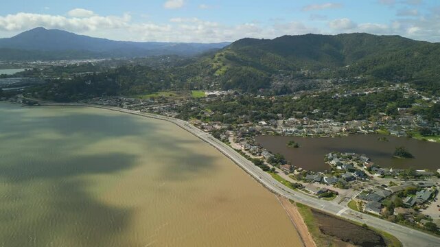 Aerial View, San Rafael, Green Rolling Hills, San Pablo Bay
