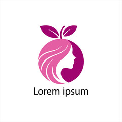 Stylish Woman Profile with Fruit and Leaves Logo