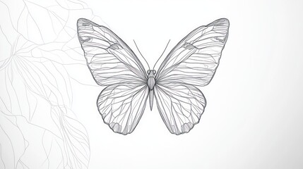 Obraz premium Line art butterfly, floral background, nature design, print